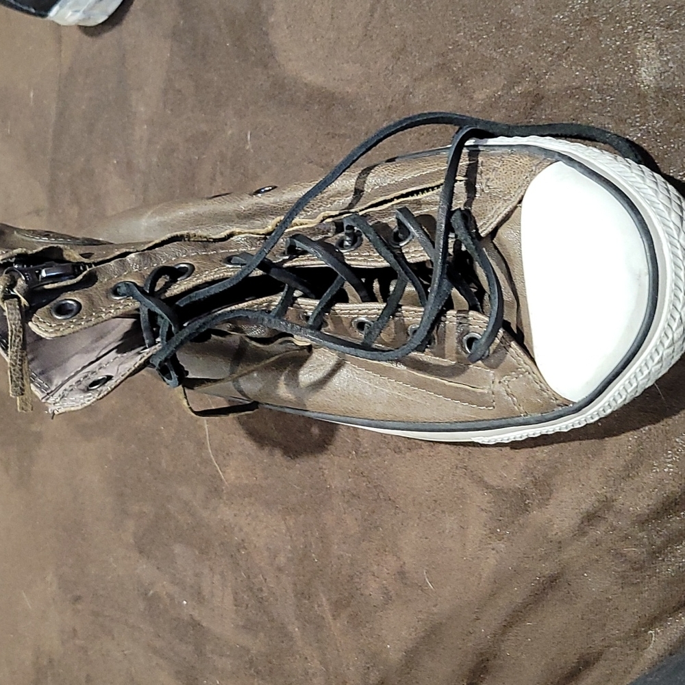 Brown leather converse by John Varvatos high tops,  zippers, black leather laces